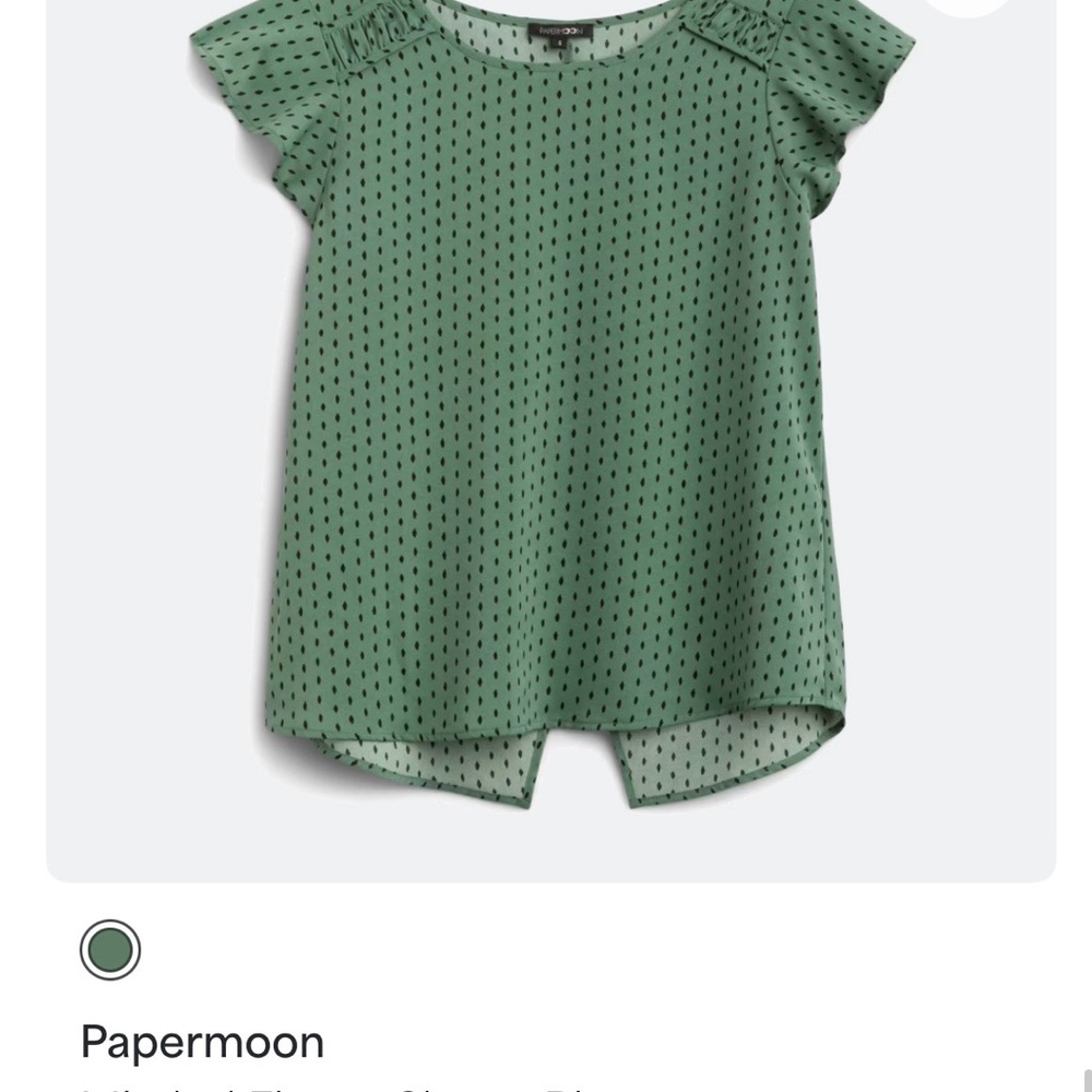 Papermoon Green Dot Ruffle Sleeve Top